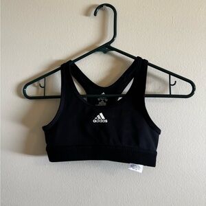 adidas Black Racerback Sports Crop with White Logo